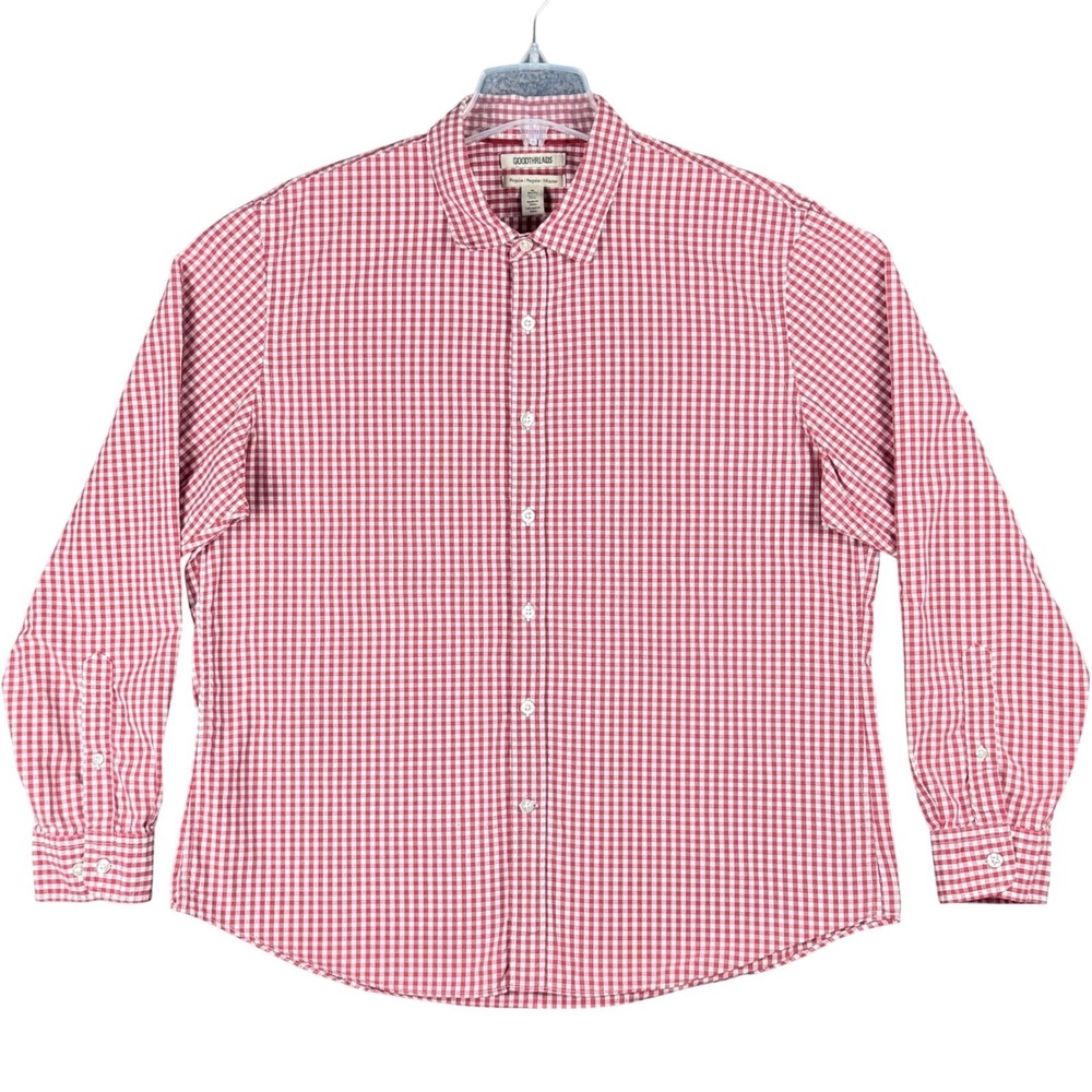 Goodthreads Mens XL Red Gingham Button Down Shirt Regular Fit Long Sleeve Cotton